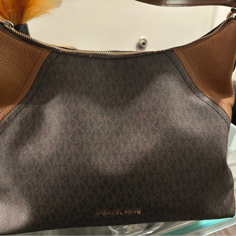 Michael Kors Signature Brown and Tan Hobo Bag